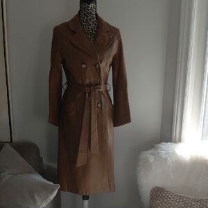 Genuine Leather Elegant Brown Women's Trench Coat